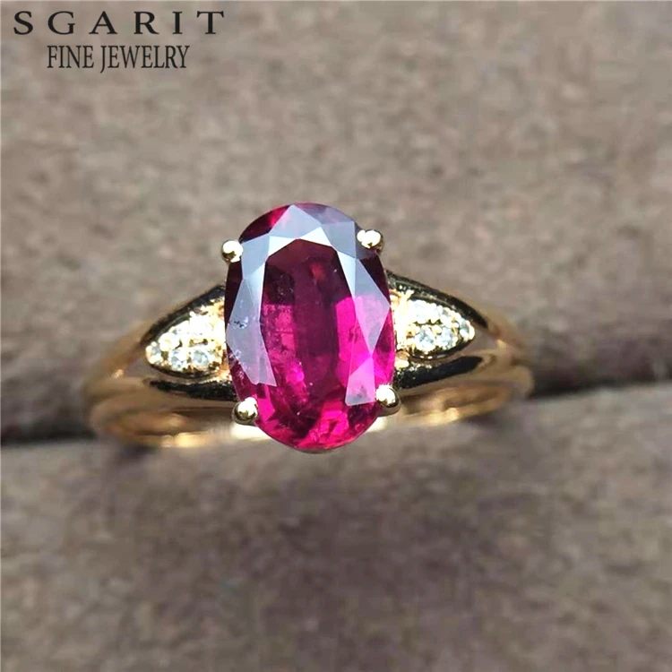 

SGARIT Vintage Ring Gemstone Jewelry Real Gold High Quality 1.4ct Natural Tourmaline 18k Gold Ring