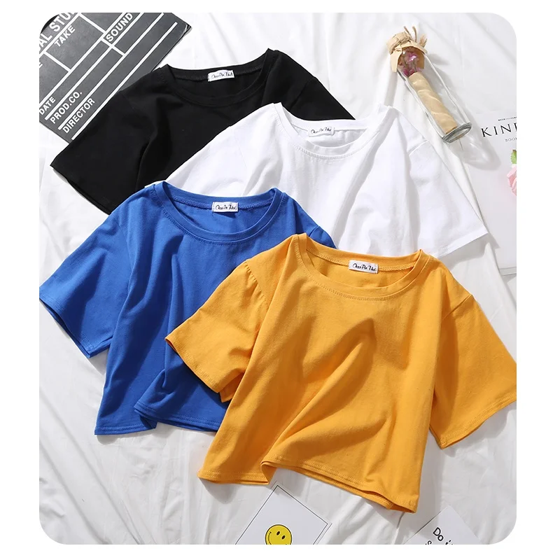 

100% Cotton Women Top Fashion Casual Short Sleeve Crop Top Gym T-shirt Sexy Sublimation Plain White T Shirt, Customized color