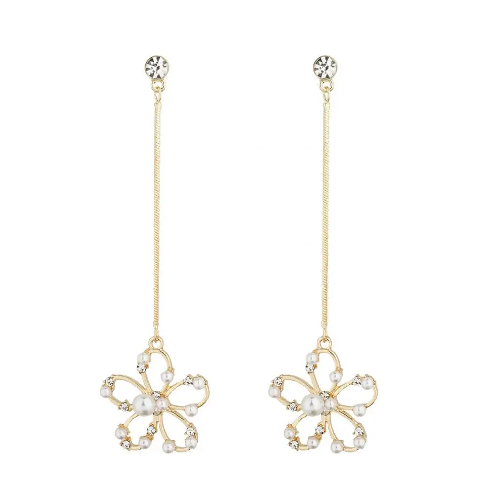 

Fashion Korean tassel pearl petal Crystal earrings vintage exaggerated earrings women, As the picture