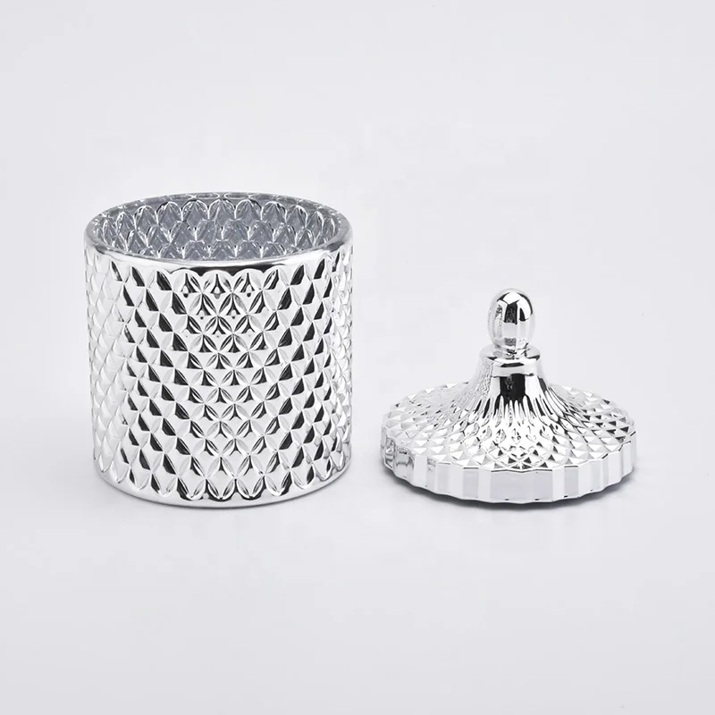 Silver Electroplated Glass Candle Jar With Lids