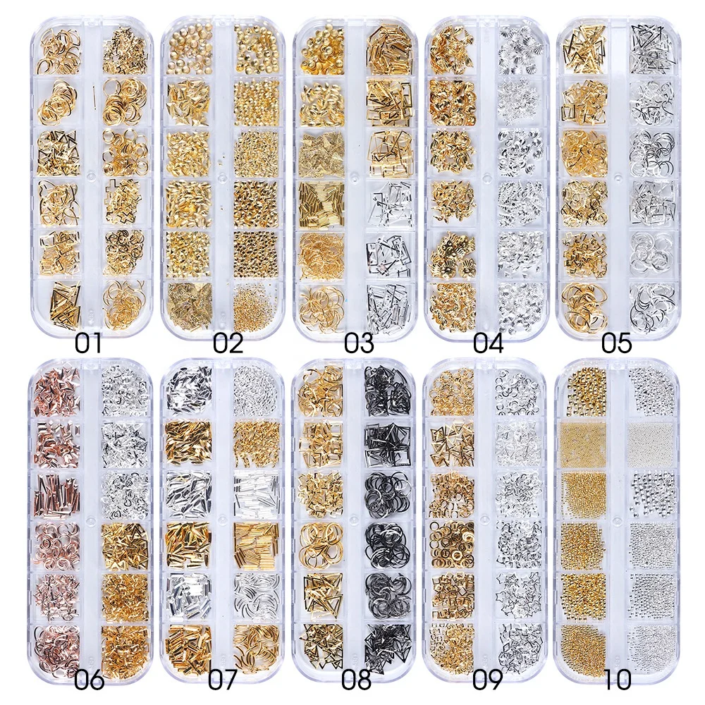 

2020 Fangxia New Hot Selling 12 Grids Decals 3d Nail Art Decoration, Gold/silver