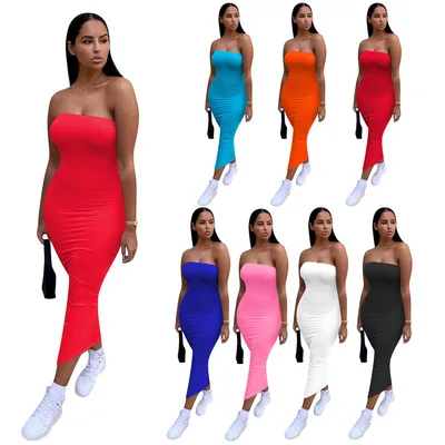 

NK243 2021 summer Sexy nightclub tight stretch solid color tube top dress custom logo women, 8 colors