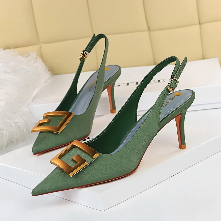 

2021Dropshipping Wholesale High Quality Plus Size Sandals Ladies Dress Shoes Women High Heels Pointed Toe Pumps, Black/green/white