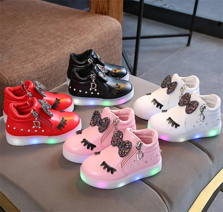 

Children Glowing Sneakers Kids Princess Bow for Girls LED Shoes Cute Baby Sneakers with Light Shoes Luminous, As the pic