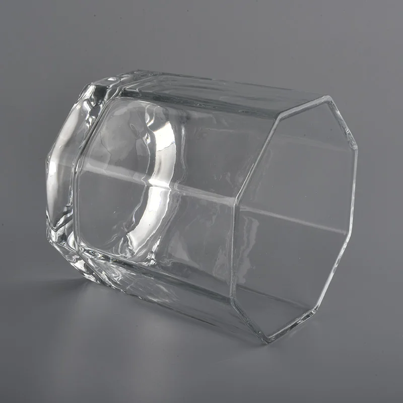 25oz big glass candle holders with hexagonal shape