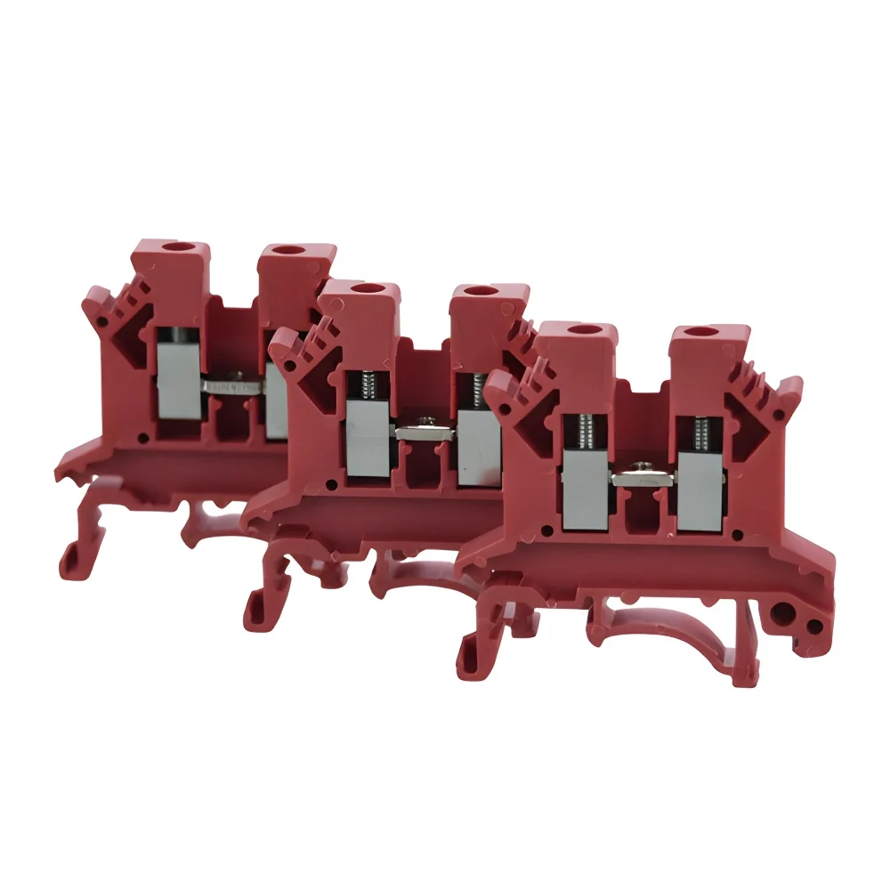 

UK 2.5B Red Screw Type 24-12AWG Electric Wire Connector Feed Through Din Rail Mounted Terminal Block