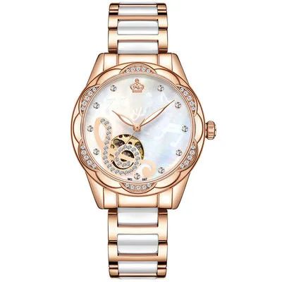 

Automatic mechanical watch ceramic steel strip waterproof women's watch, Blue;pink;white