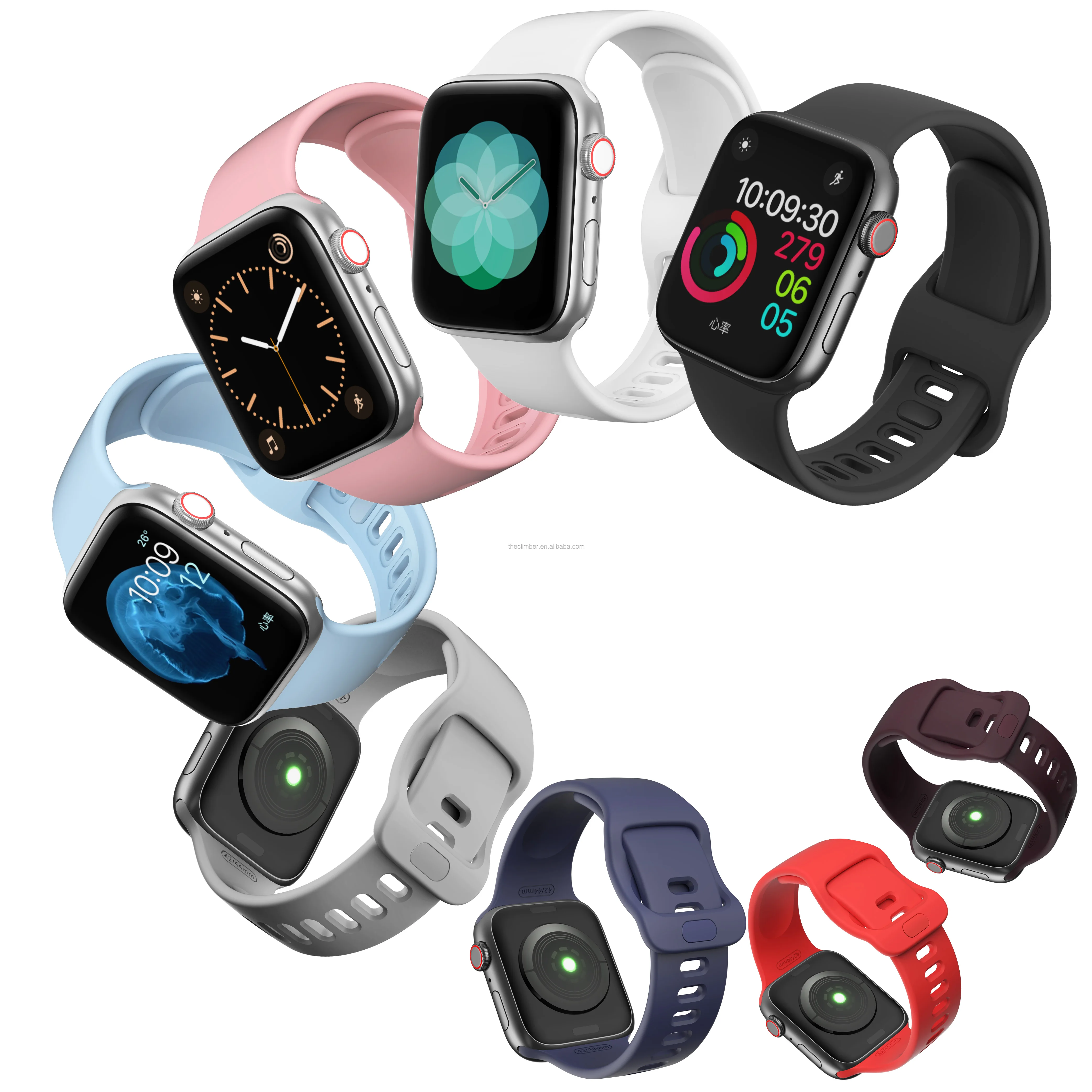 

Silicone iWatch strap 38mm 40mm 42mm 44mm silica gel watch bands for watch apple series 6 5 4, Optional