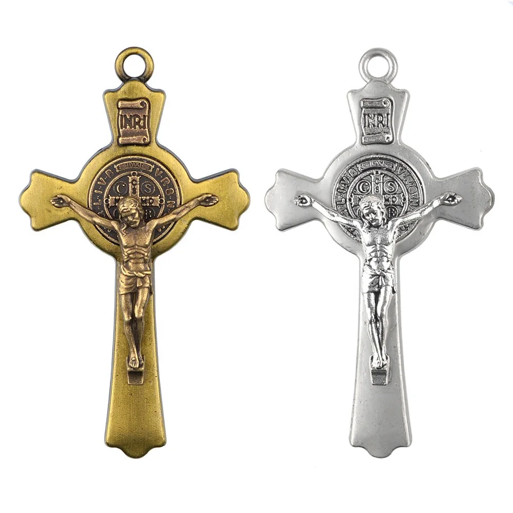 

High Quality Catholic Metal Large Cross 80mm St Benedict Crucifix Pendant