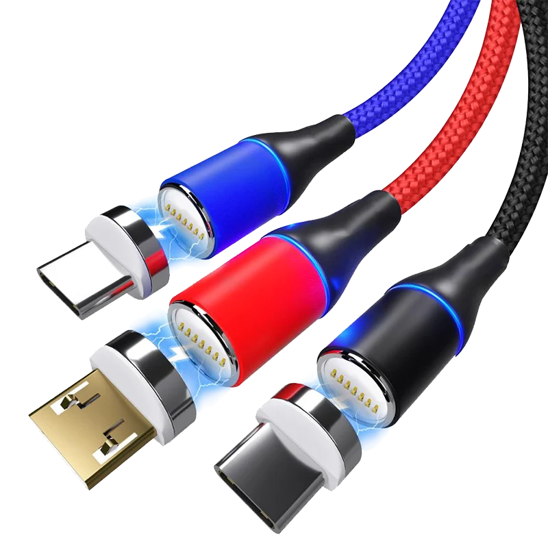 

suction multifunction 3in1 charger cable Usb 360 magnetic Charger Cable, Black, red, silver, gold