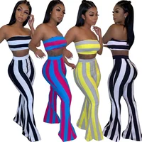 

Women Clothes Vendor latest design women's sexy candy-colored top and flare two piece pants set suits
