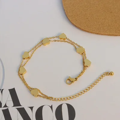 

Korean Fashion Double Layering Stainless Steel Heart Bracelet Chic Gold Filled Titanium Steel Heart Layered Bracelet