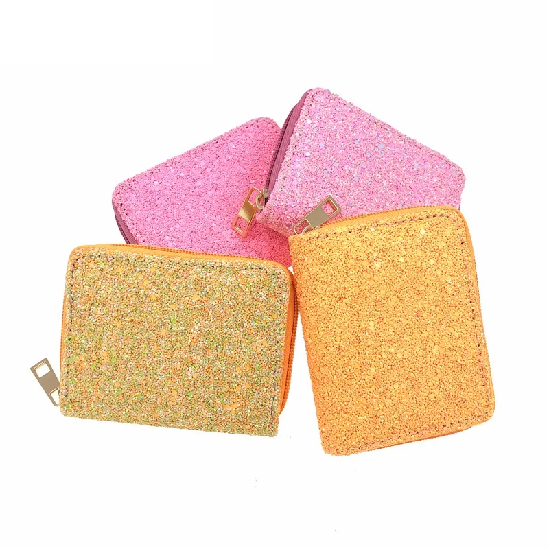 

Spot fashion Glitter PU wallet Student ladies women short single zipper wallet Zero wallet CERTIFICATE bag