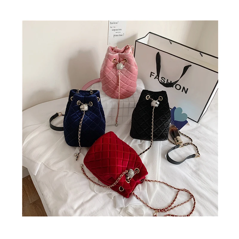 

Velvet Shoulder Messenger Bags Quilted Small Bucket Bag Women's Famous Designer Luxury 2020 High Quality Crossbody Bags Diamond, Customized color