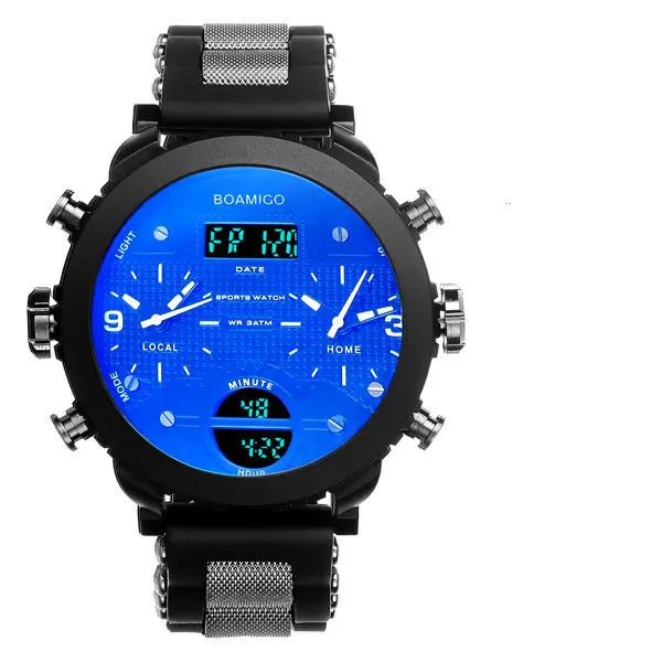 

New Mens Military Heavy Dial Dual Time Analog Led Clock Waterproof Luxury Brand Boamigo Digital Quartz Sport Watch Relojes Hombr