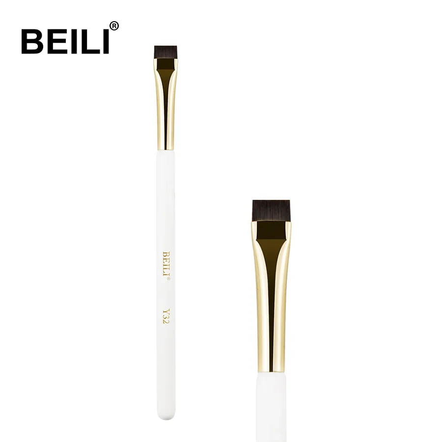 

BEILI white golden Y32 single makeup brush Synthetic hair hot stamping logo eyebrow brush wholesale in stocks private label