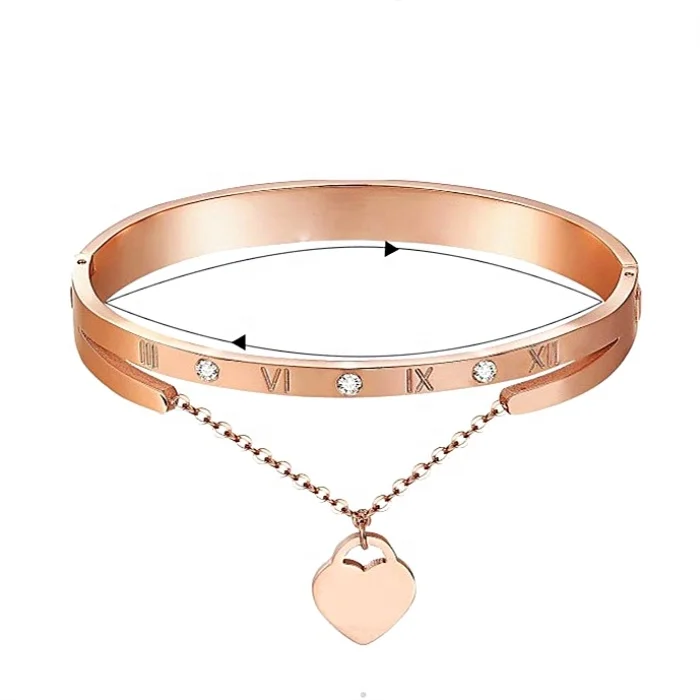 

Fashion accessories 2021 gold plated love heart charm crystal bangle bracelet for women, Silver ,rose gold ,golden