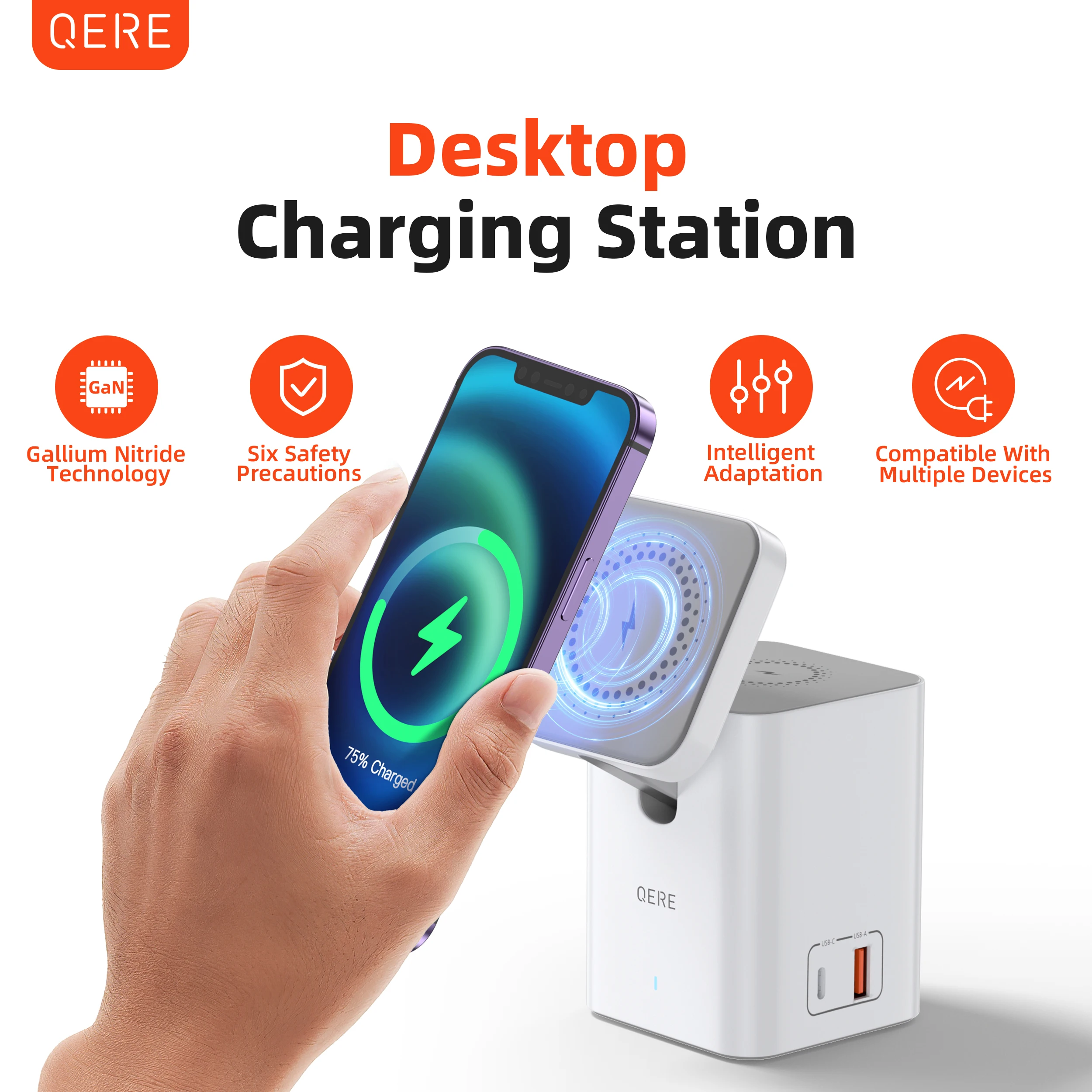 

QERE Mobile Phone Magnetic Wireless Charger Station Fast Charging Safe Multi-functional Portable Foldable Mini Wireless Charger