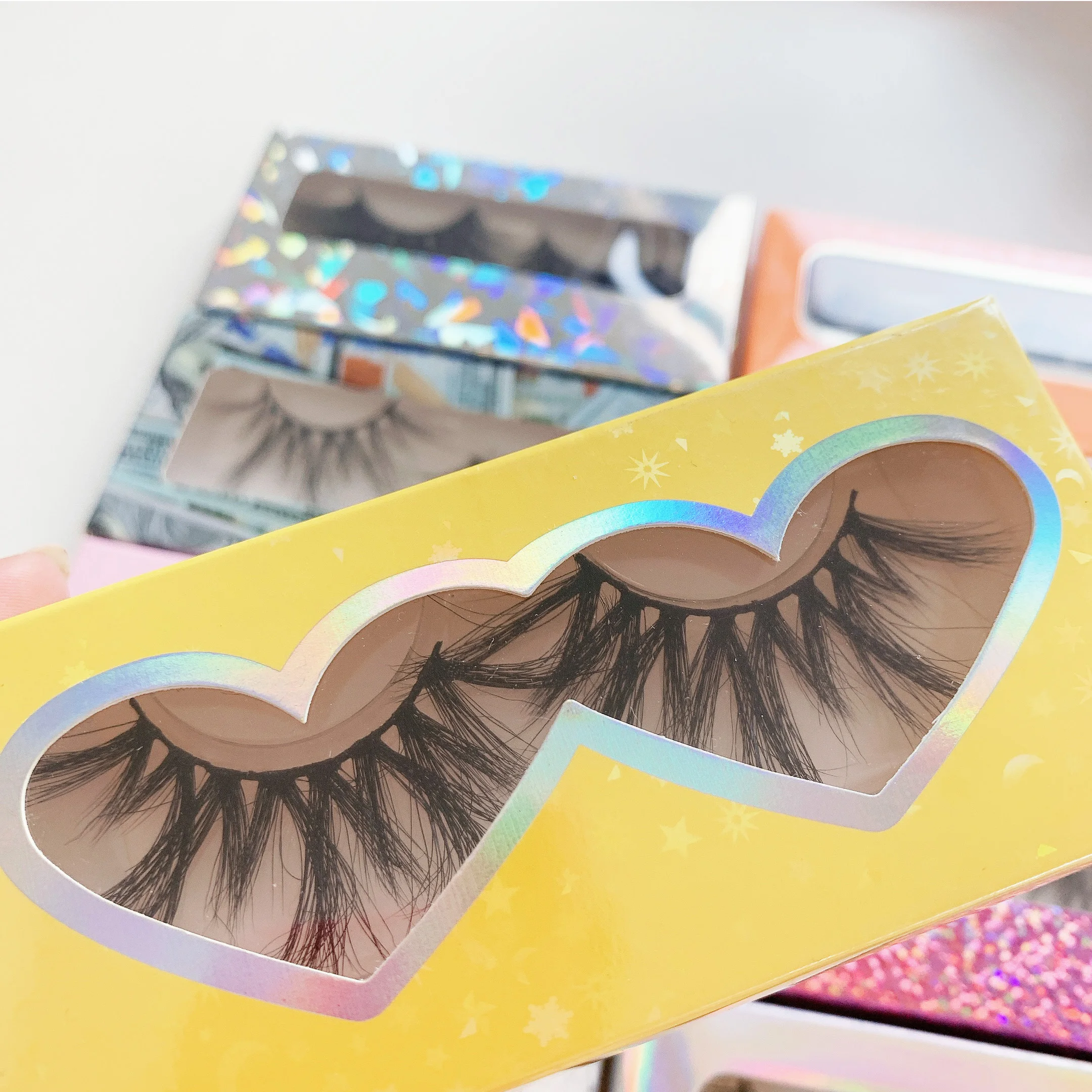 

hot sale eye lashes case packaging wholesale fluffy mink eyelashes lashes3d wholesale vendor 25mm, Black color