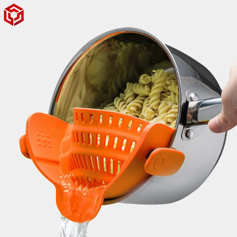 

Kitchen Gizmo Strain Strainer, Clip On Silicone Colander, Fits all Pots and Bowls, Green,orange