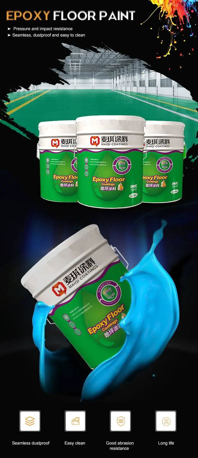 Heavy Duty High Gloss Colored Epoxy Resin Concrete Floor Coating