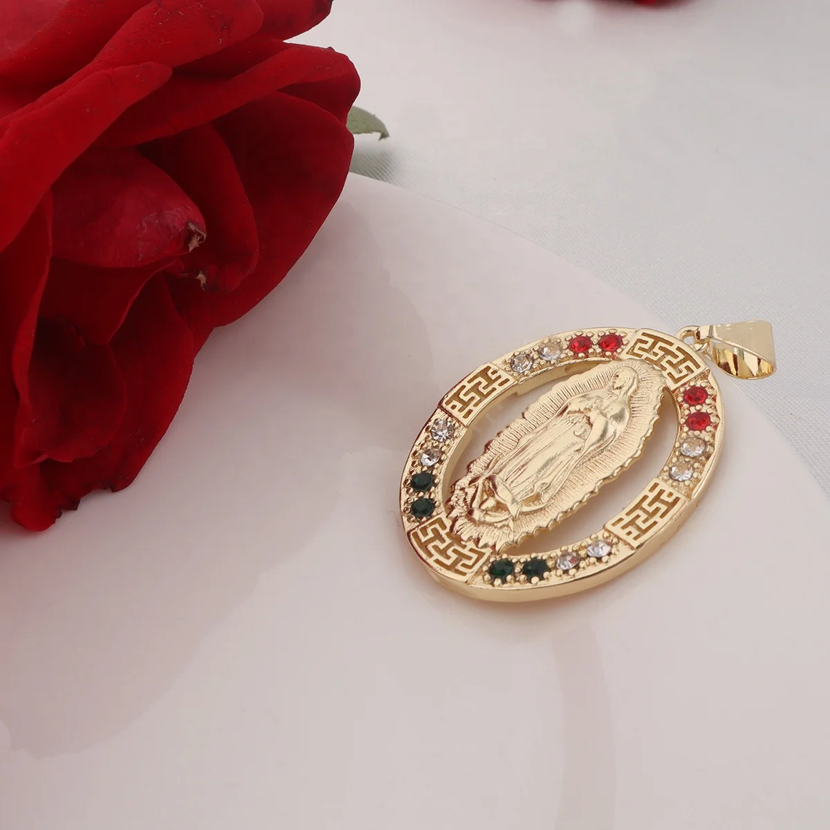 

Charms Jewelry 18k Gold Filled Zircon Stone Virgin Mary Pendant Saint Jude Tadeo Prendas Dijies Oro Laminado 3D Jewelry