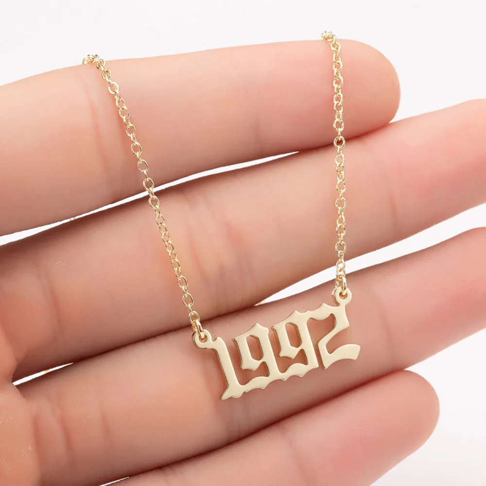 

Arabic angel number women men birthday gift gold plated custom number pendant 1980-2020 stainless steel birth year necklace