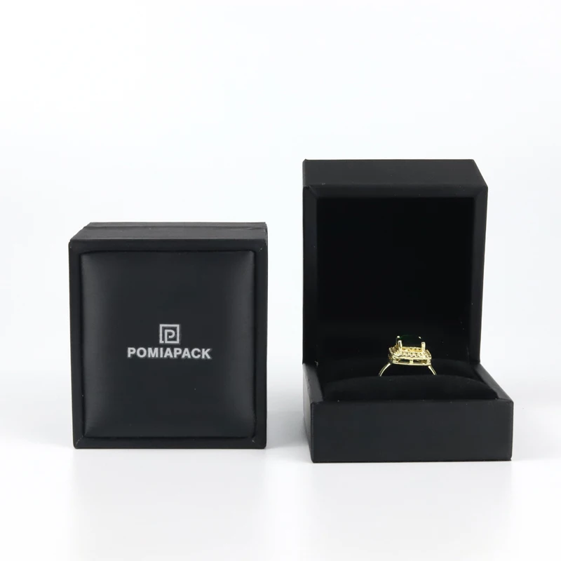 

2023 wholesale luxury less MOQ customize logo PU leather black single ring box