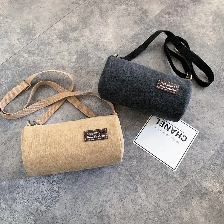 

Wholesale New Style Barrel Shaped Canvas Bag Fashion Simple Shoulder Bag Women Messenger bag, 4 colors