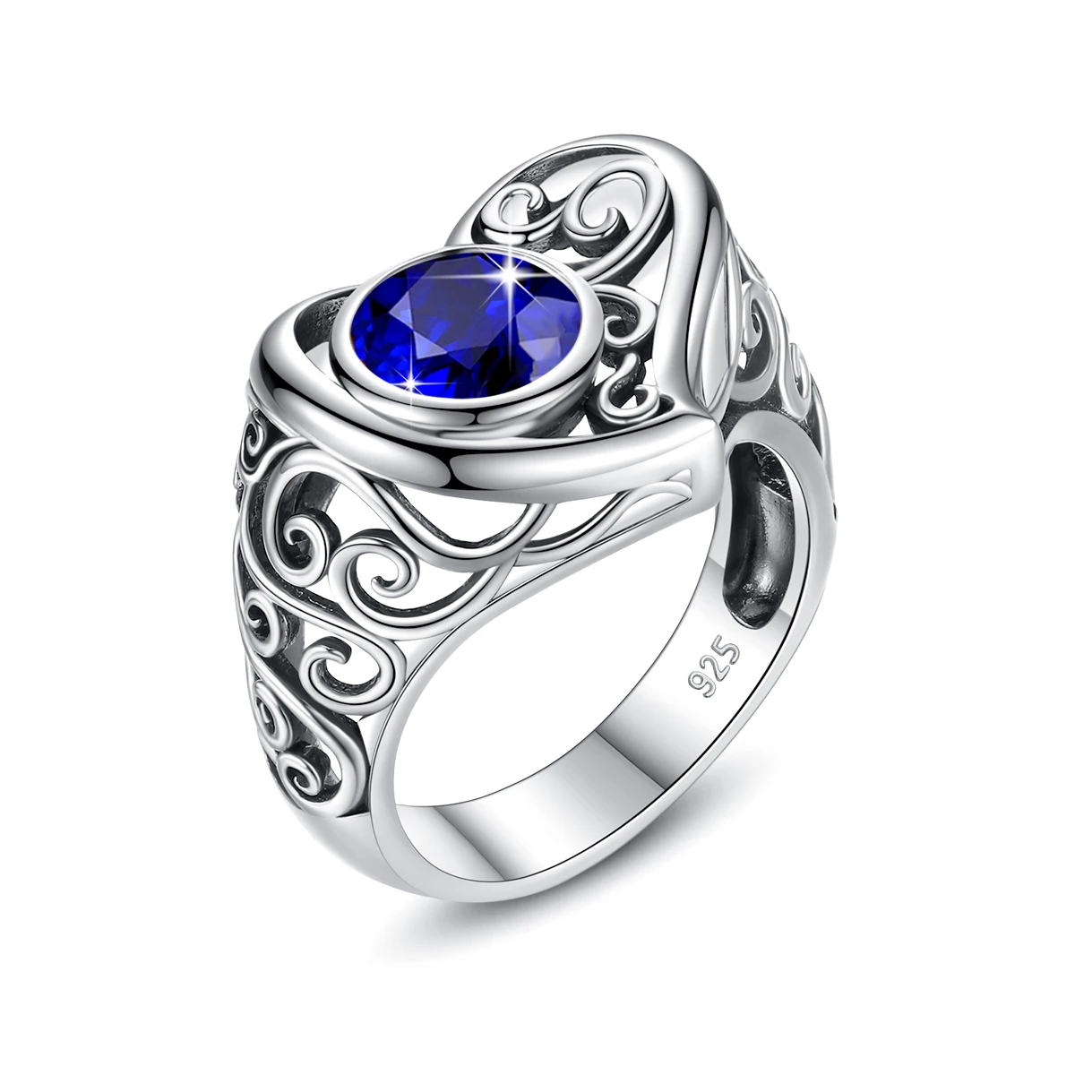 Bohemian Filigree Silver 925 Sapphire Gemstone Antique Plant Pattern Ring Jewelry Custom Rings for Women