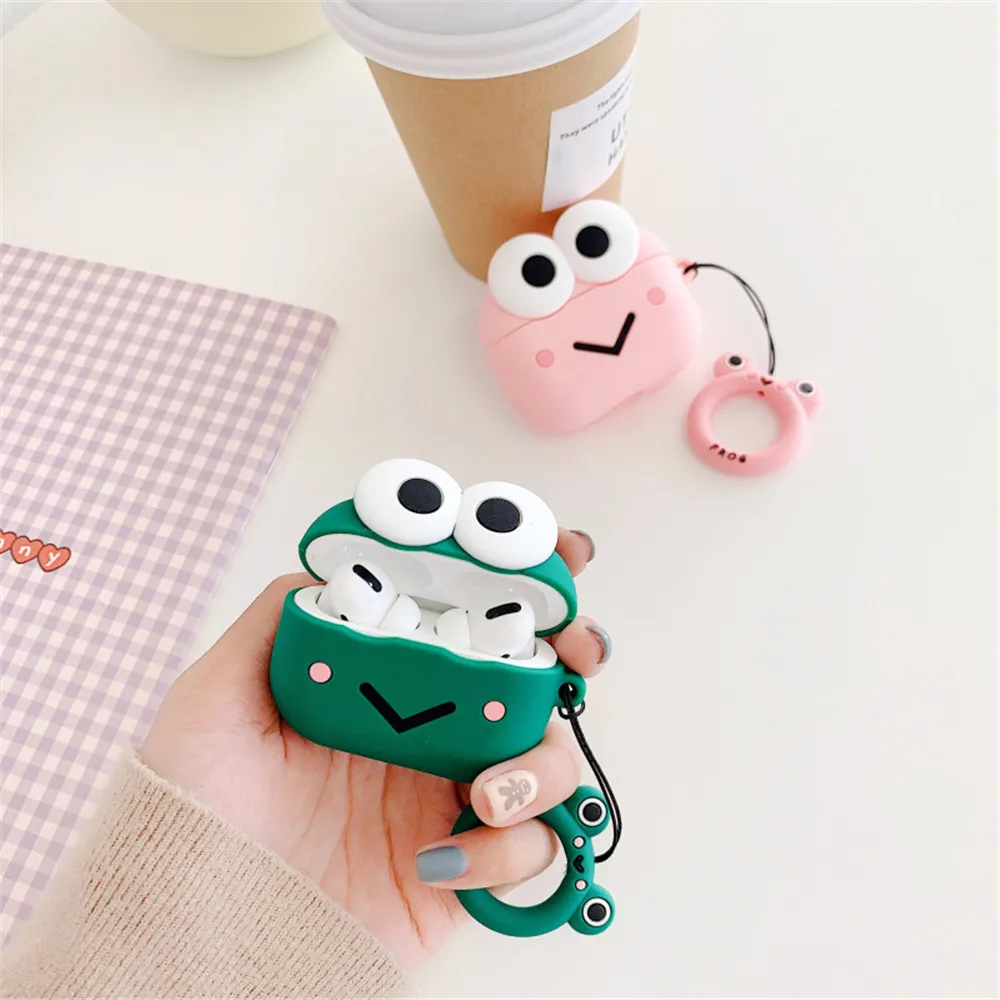 

Super Cute Lovely 3D Lover Frog Silicone Soft Case For Apple Earphone Case for Airpods Pro, Green