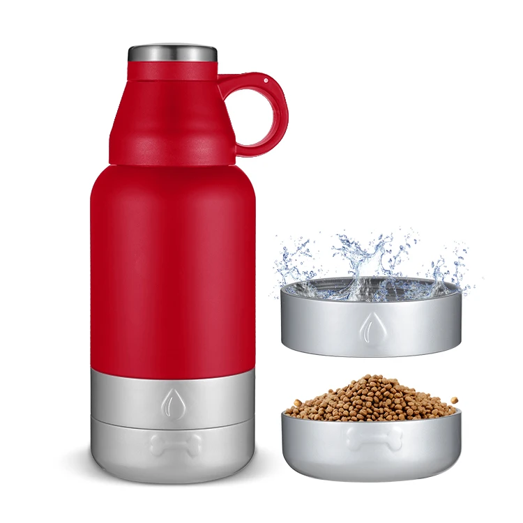 

2021 New trending Double Wall 304 stainless steel Leak Proof Sports Water Bottle with 2 dog water bottle bowls, Customized color