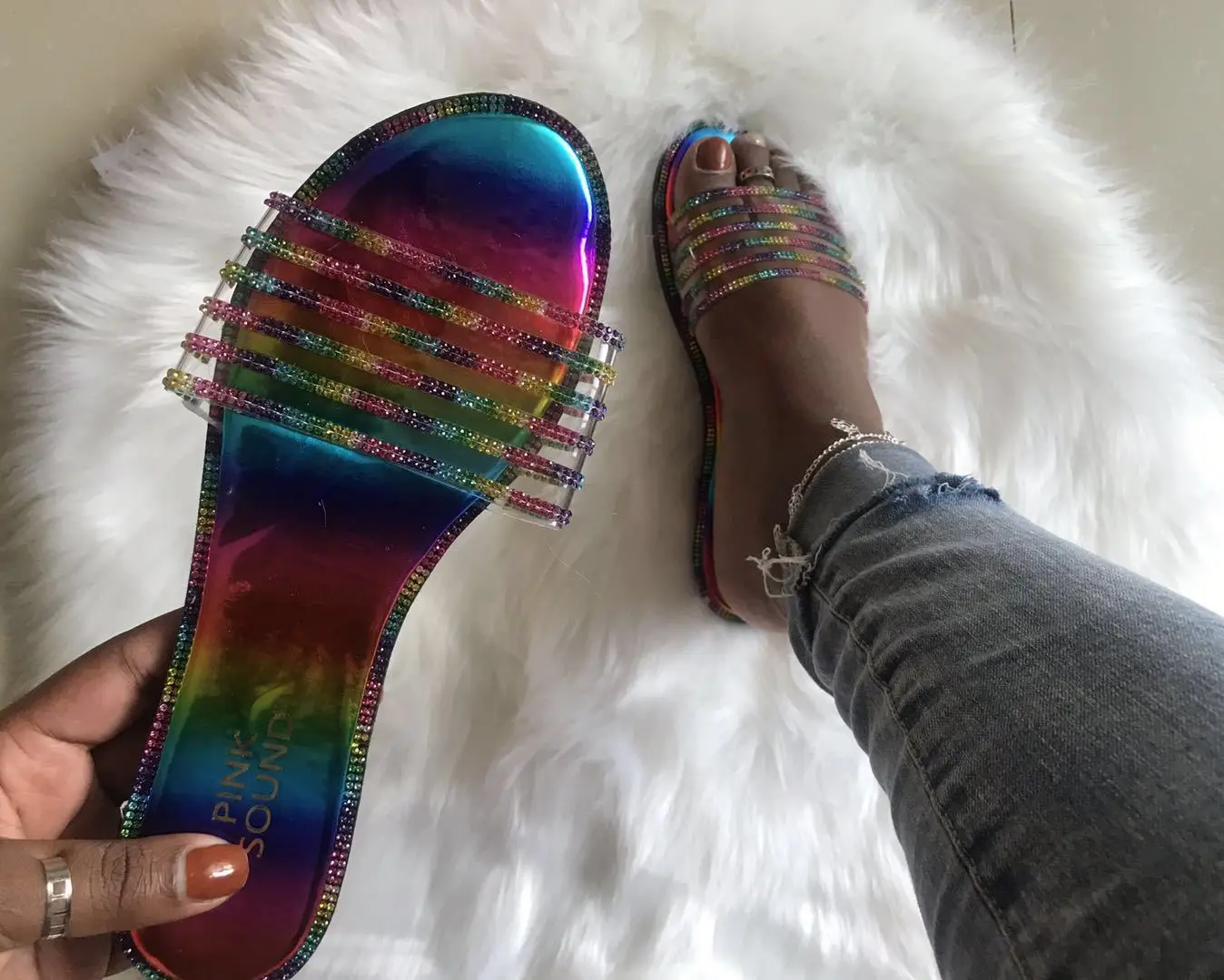 

Women Glitter Rhinestone Flat Slippers Womens Lady Slipper Wholesale 2020