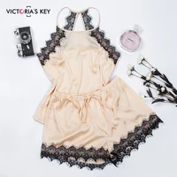 

VICTORIA'S KEY Slik Lace Pajamas Set Cami Top Shorts Pj Set 2019 Khaki Sexy Autumn Satin Pyjamas Women Lingerie Night Suit