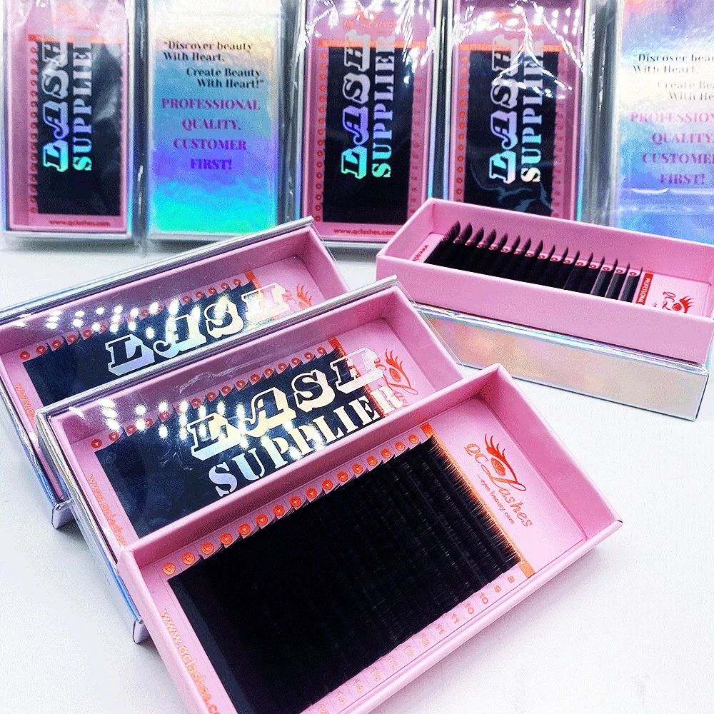 Private Label Korean PBT Soft Matte Dark Black Mega Eyelash Extension Supplies 0.03 Russian Volume Cashmere Lash Trays