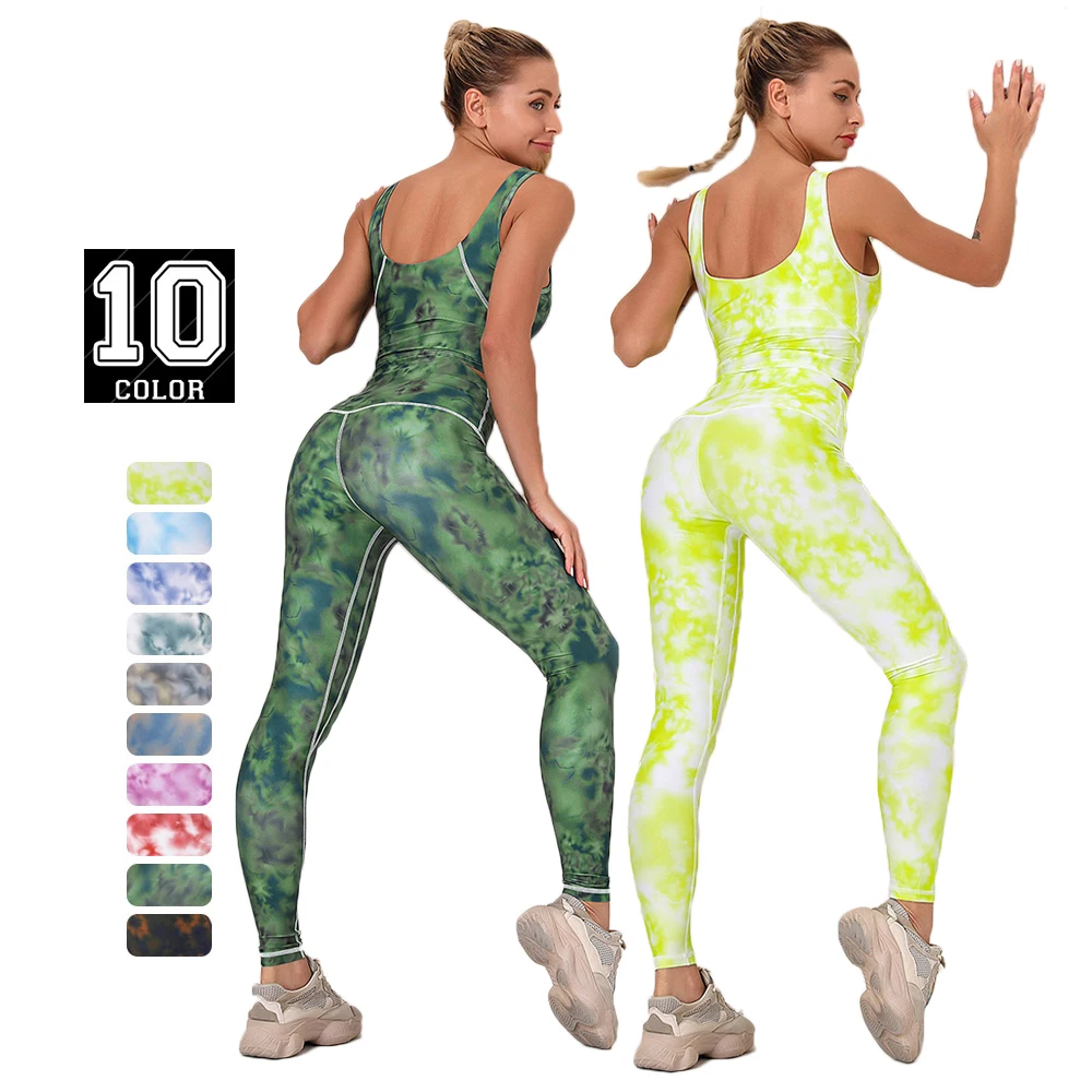

Women's Full Control Compression Print Yoga Exercise Running Pants and Bra Set