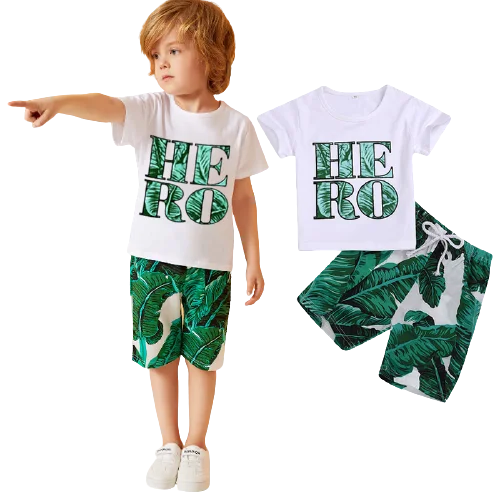 

2021 summer cotton Infant clothes set new toddler baby boys short sleeves letter tops floral pants outfits kids clothing