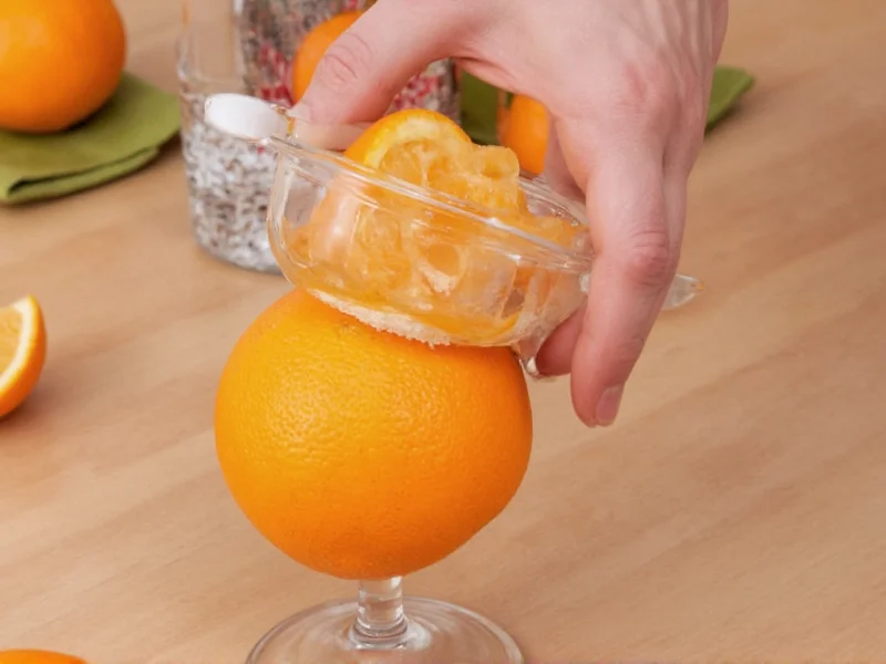 Hand squeezing oranges into glass with reamer