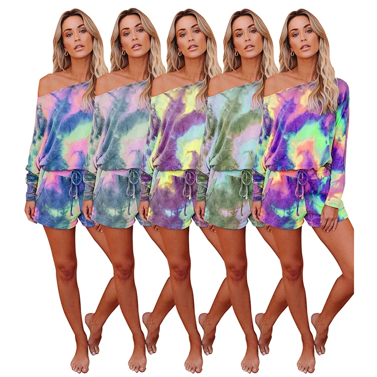

2021 Lounge Wear Women Summer Lounge Wear Two Piece Short Set Women Clothing, Picture color