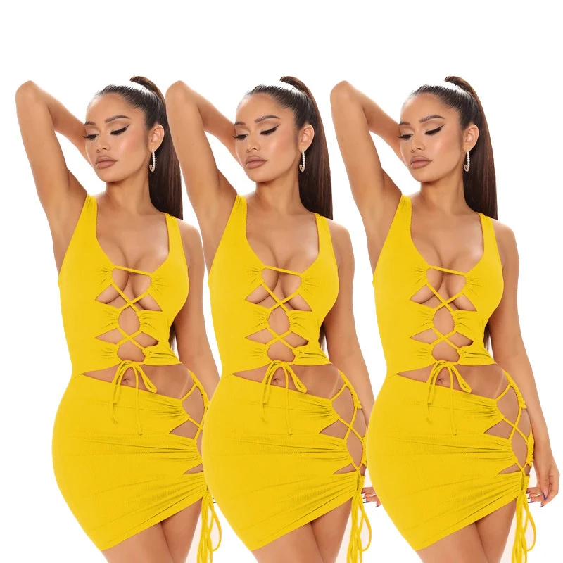 

2021 New Arrivals Summer European American Women's Clothing Solid Color Casual Strap Sexy 2 Two Piece Set Women Dress In Stock