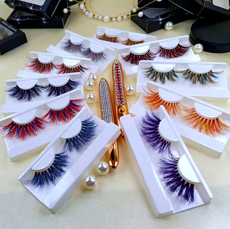 

Mink color eyelashes vendor 25mm colorful strip eyelashes 100% real mink colored eyelashes strips wholesale