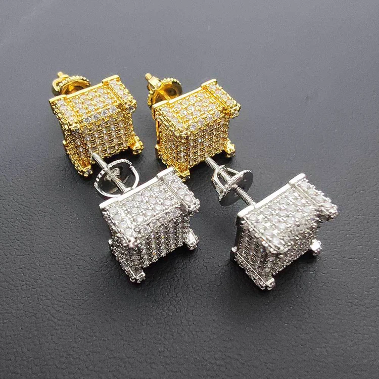 

GZYS Wholesale High Quality Hip Hop Jewelry CZ Diamond Gold Plating Round Stud Earrings