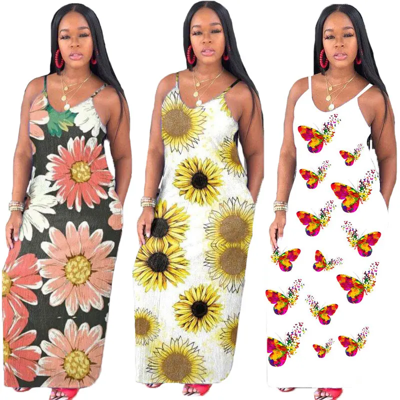 

21215-SW10 Summer sleeveless floral print maxi long casual dress sehe fashion, 3 colors