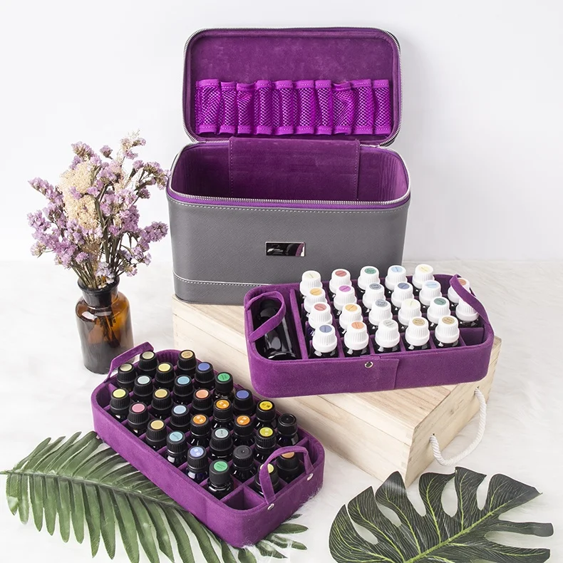 

Case Shockproof Essential Oils Display Organizer Bag Nail Polish Storage Box Top Handle 74 for Roller and Standard Bottles Great, Grey