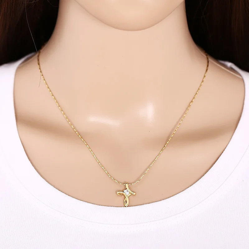 

American Style Jewelry 3a+ Zircon 18k Gold Iced Out Copper Twist Cross Pendant Necklace