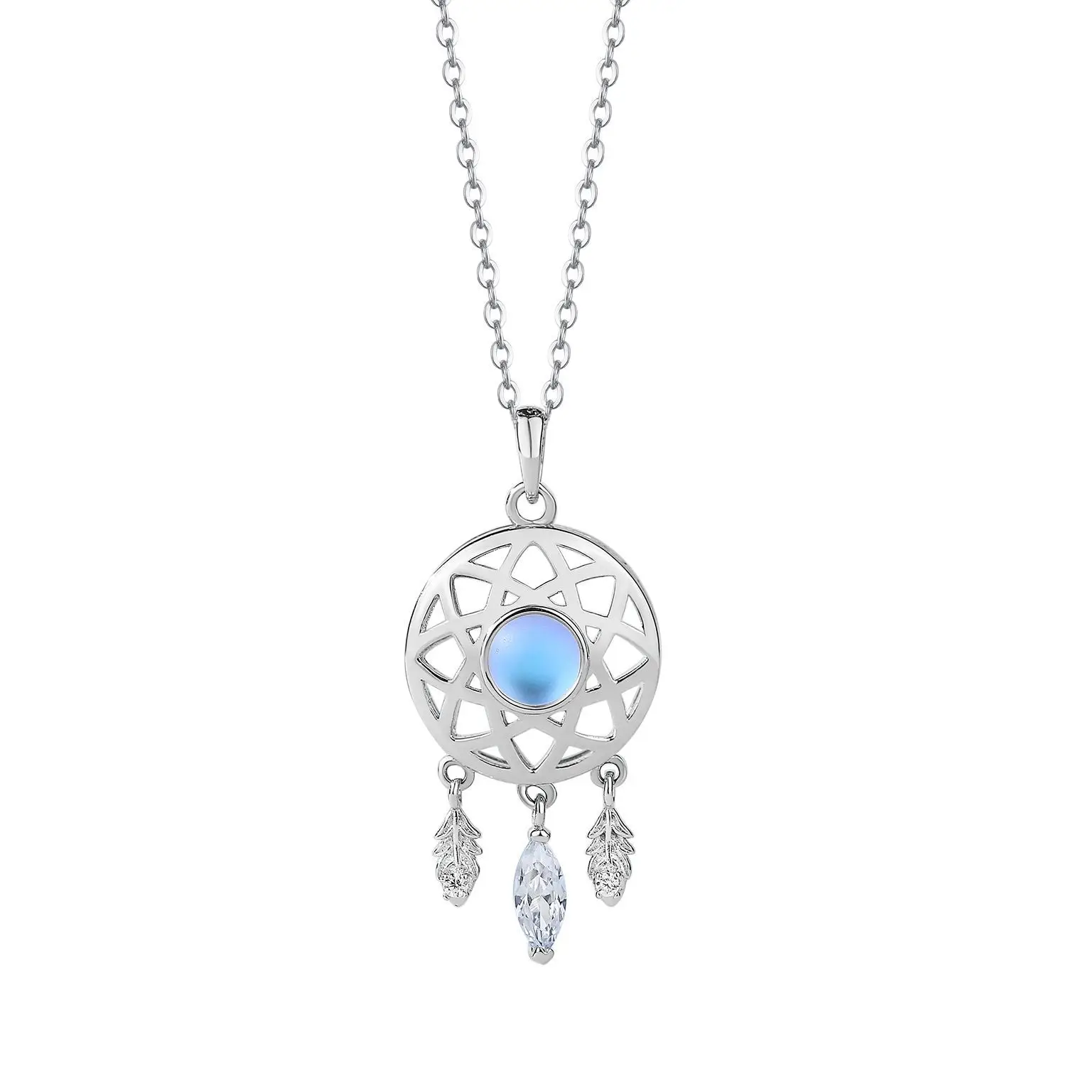 

Alibaba-online-shopping Individuality Feather Dream Catcher Moonstone Charms Pendant Necklace