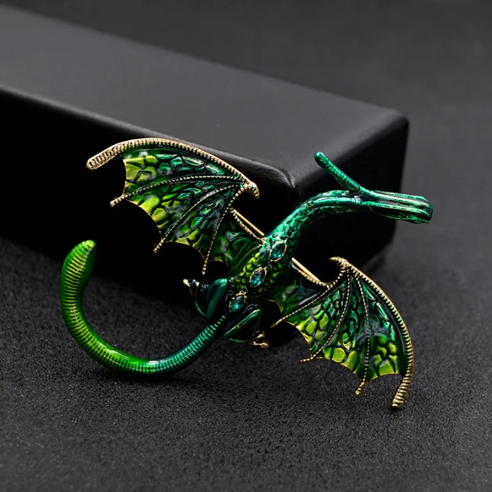 

Vintage oil dripping flying dragon brooch for men's coat accessorizing