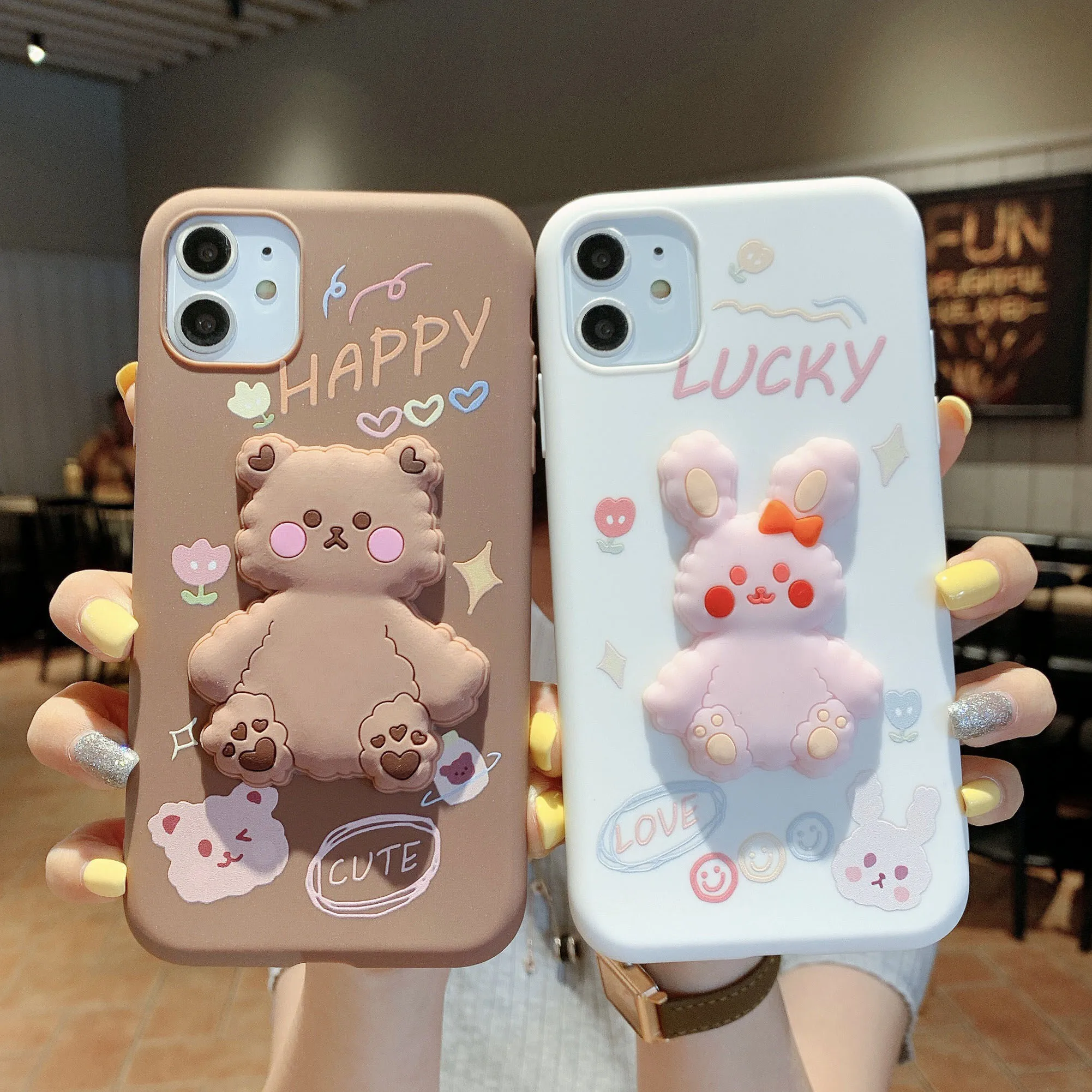 

3D Cartoon bear and Rabbite shockproof soft cute back cover for Vivo Y11 V20 X60 pro Y31 Y51 V21 Y20 phone cover girl style