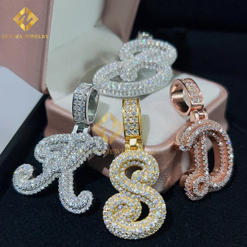 

Hot sale initial K pendant vvs moissanite silver gold plated iced out letter pendant luxury moissanite jewelry