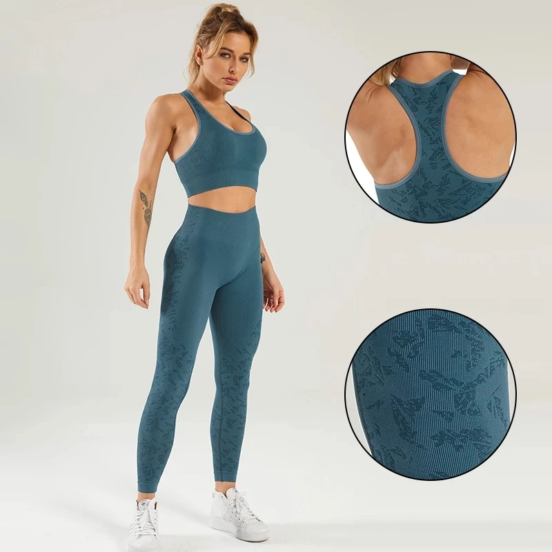 

New Design Floral Pattern Active Stretch Women Seamless Workout Yoga Sets, Printed